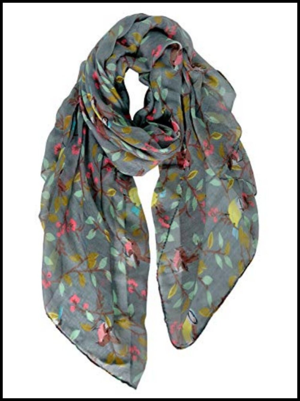 Lightweight Polyester Floral Birds Print Scarf Wrap Shawl